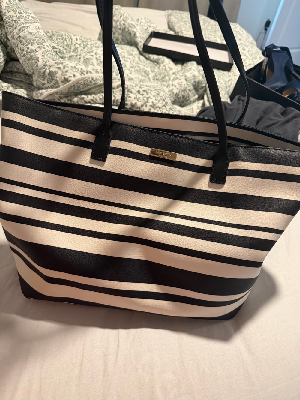 kate spade Black and White Striped Tote